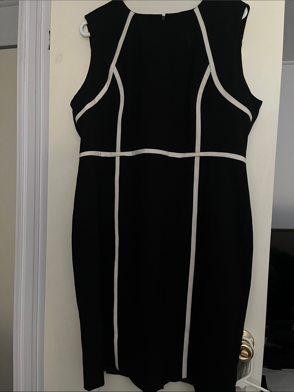 Black dress, white stripes